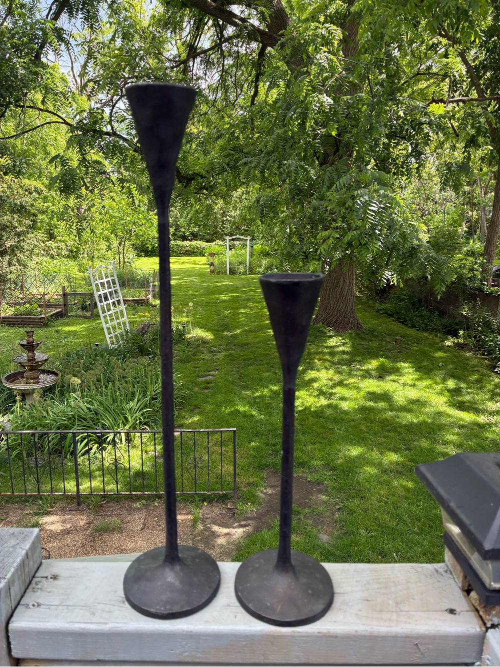 Pottery Barn Petaluma Brutalist Cast Iron 18” and 12” Candlestick Holders